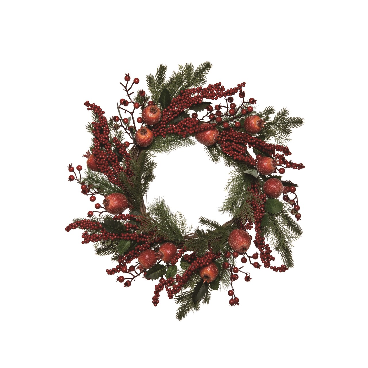 Transpac 24" Multicolor Glitter Pomegranate Wreath, Artificial Floral Wreath, Plastic, 5" Height, Indoor Christmas Decor